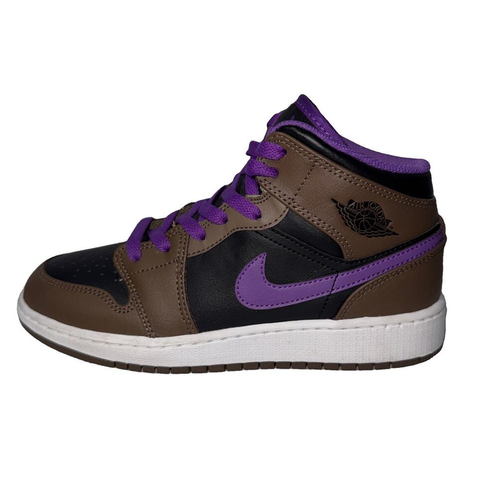 Air Jordan 1 Mid Palomino Wild Berry Purple Mocha DQ8423-215 Youth Size 5Y